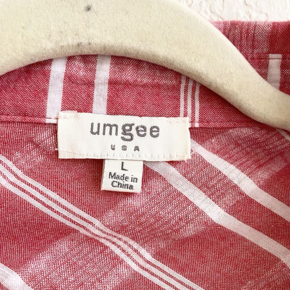UMGEE Southern‎ Bohemian Gingham Oversized Shirt Fringed Red White Women's L - Picture 5 of 10